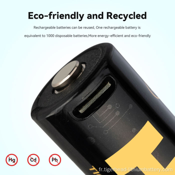 2 batteries au lithium rechargeables USB-C 3,7 V 18650 7400 mWh